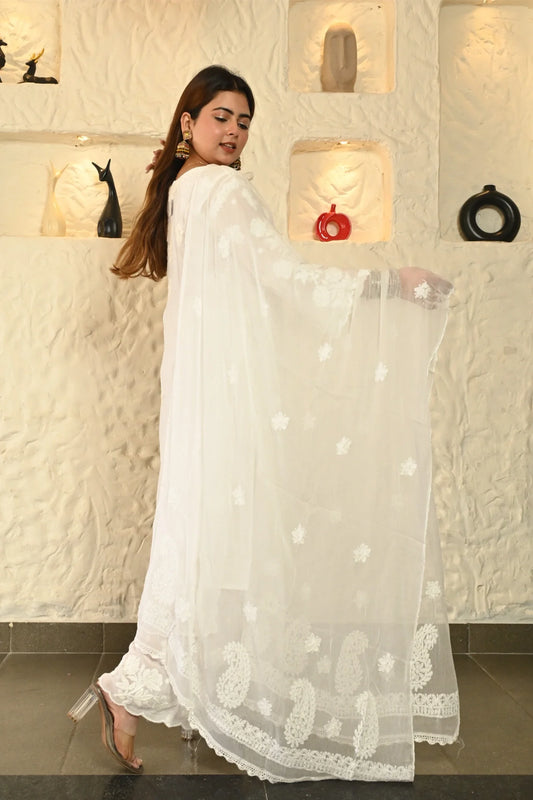 Chiffon Embroideried White Dupatta
