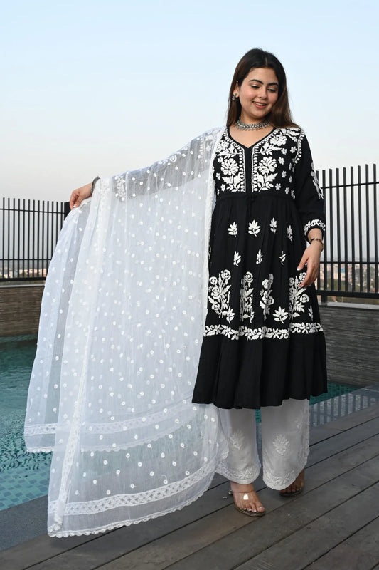 Chiffon Embroideried White Dupatta