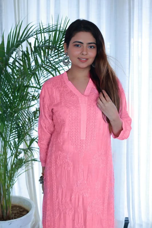 Seher Rose Pink Muslin Kurti