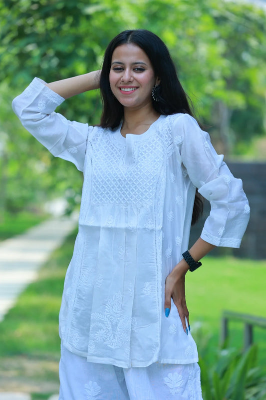 Off White Chanderi Short Top