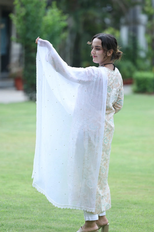 Mukesh Chiffon Dupatta With Lace