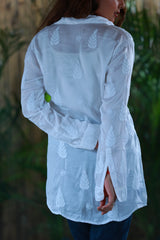 Zohra Pearl White Satin Shirt Shrug