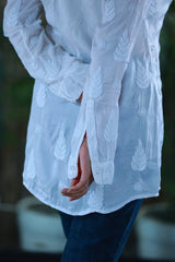 Zohra Pearl White Satin Shirt Shrug