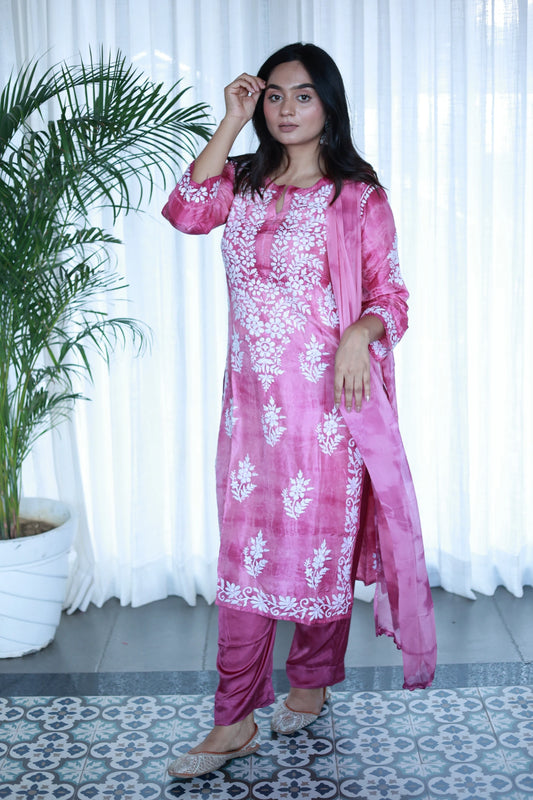 Amaira Plum Tie Dye Suit Set With Dupatta