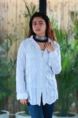 Zohra Pearl White Satin Shirt Shrug