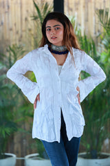 Zohra Pearl White Satin Shirt Shrug