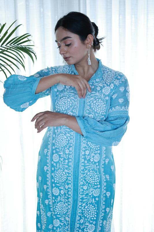 Heer Blizzard Blue Ombre Muslin Kurti