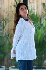 Zohra Pearl White Satin Shirt Shrug