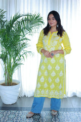 Husn Yellow Satin Kurti