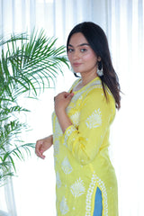 Husn Yellow Satin Kurti