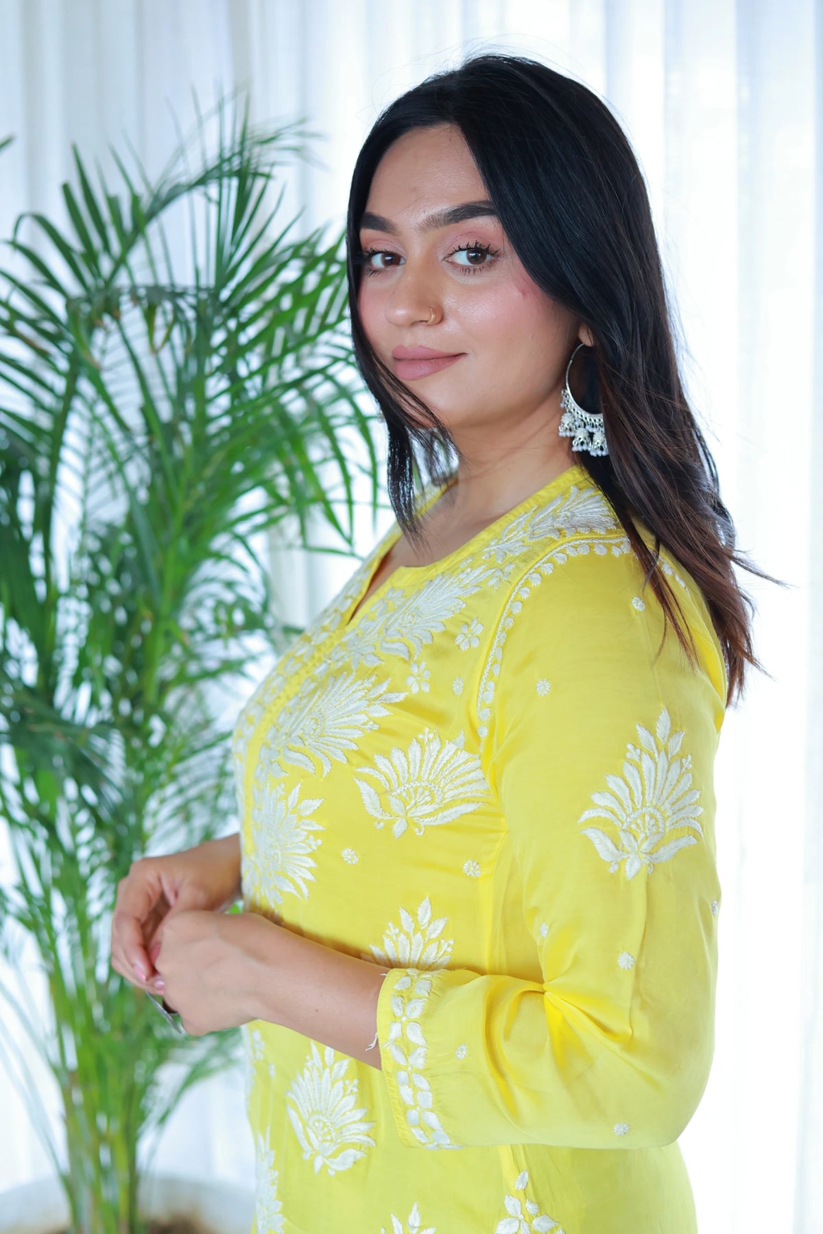 Husn Yellow Satin Kurti