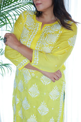 Husn Yellow Satin Kurti