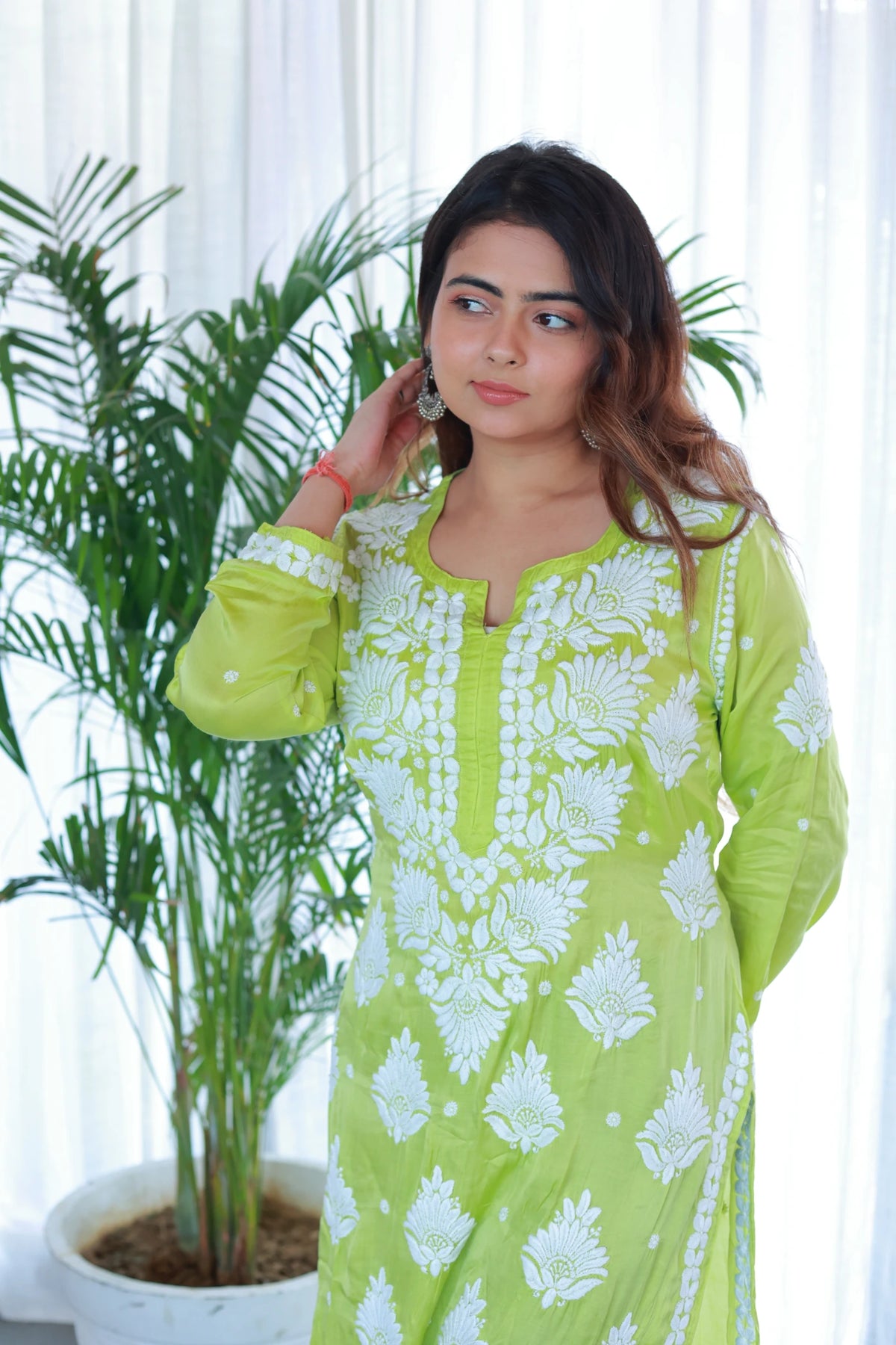 Husn Green Satin Kurti