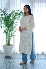 Husn Ivory Satin Kurti