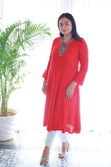 Hoor Cherry Red Viscose Anarkali