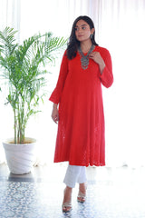 Hoor Cherry Red Viscose Anarkali