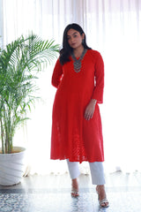 Hoor Cherry Red Viscose Anarkali