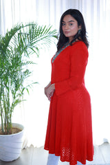 Hoor Cherry Red Viscose Anarkali