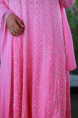 Jasmin Pink Ombre Anarkali Dupatta Set With Beads & Sequence Work