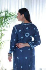 Guzaarish Navy Blue Muslin Jaal Kurti