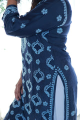 Guzaarish Navy Blue Muslin Jaal Kurti