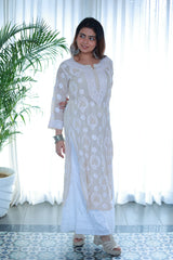 Guzaarish Beige Muslin Jaal Kurti