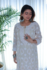 Guzaarish Beige Muslin Jaal Kurti