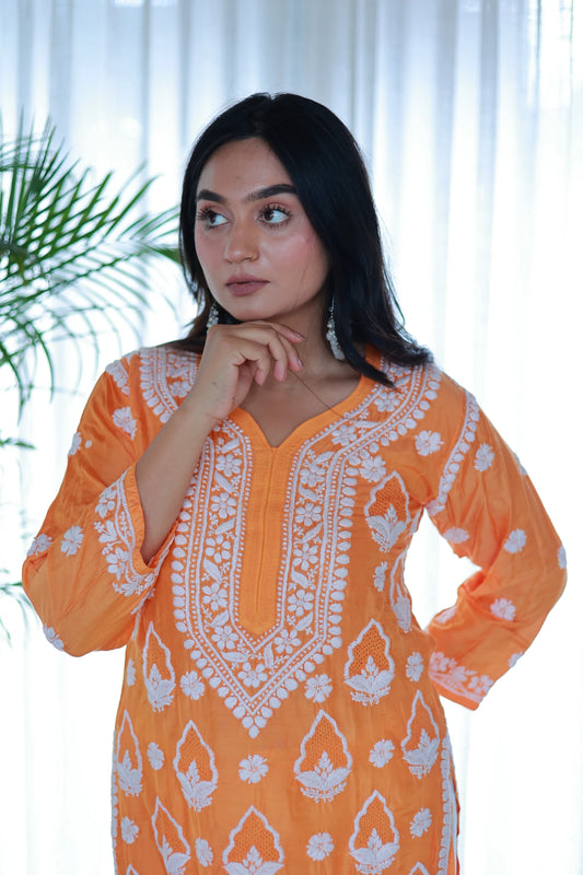 Guzaarish Orange Muslin Jaal Kurti