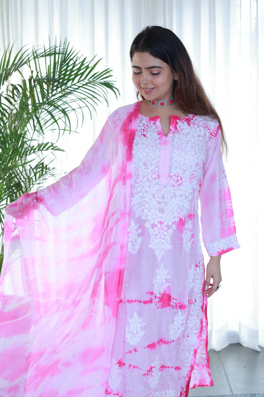 Amaira Pink Tie Dye Suit Set With Dupatta