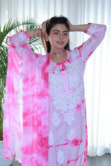 Amaira Pink Tie Dye Suit Set With Dupatta