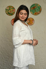 Israh Mul Cotton Top With Bell Sleeves & Mukesh Work