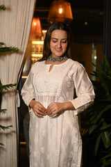 Chanderi Mukesh Off White Kurti