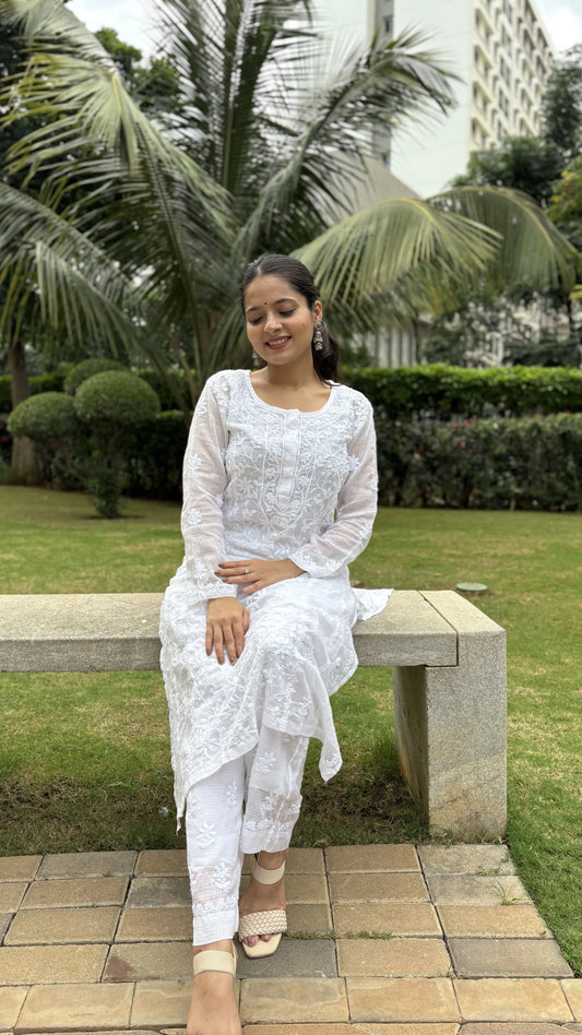 Rukhsar White Kota Doriya Co-ord Set with Lining