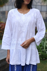 Maria White Mul Cotton Short Frock Style Top