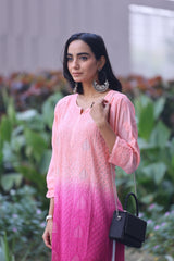 Sama Pink Magenta Double Shaded Muslin Kurti With Mukesh