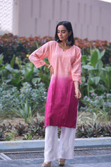 Sama Pink Magenta Double Shaded Muslin Kurti With Mukesh