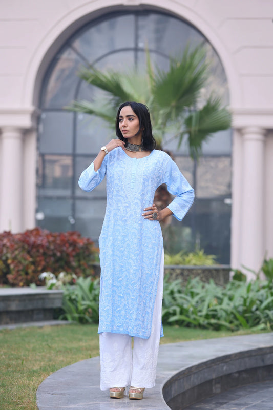 Heba Ombre Blue Mul Cotton Kurti