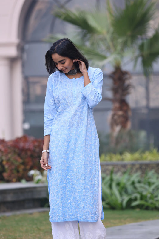 Heba Ombre Blue Mul Cotton Kurti