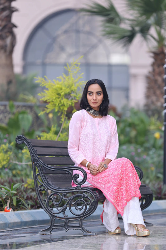 Heba Ombre Pink Mul Cotton Kurti