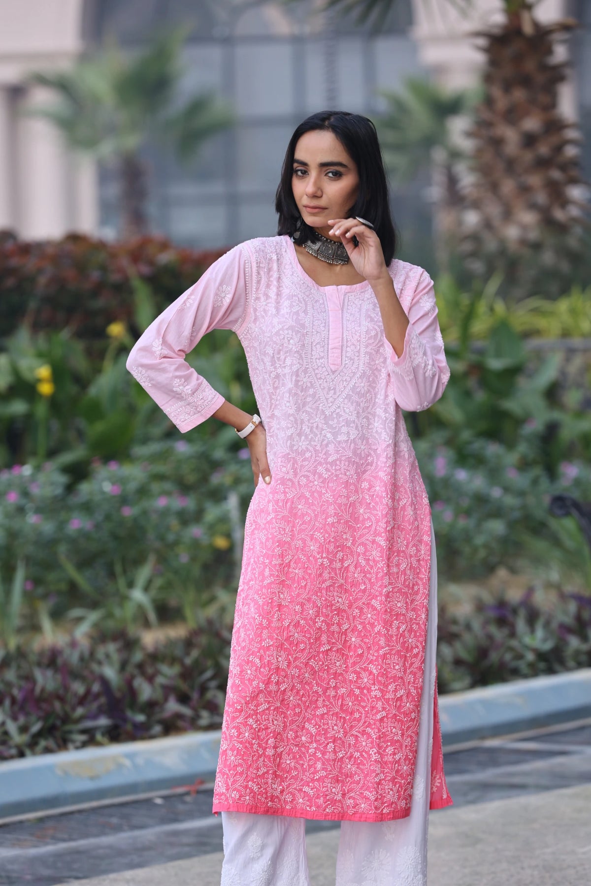 Heba Ombre Pink Mul Cotton Kurti