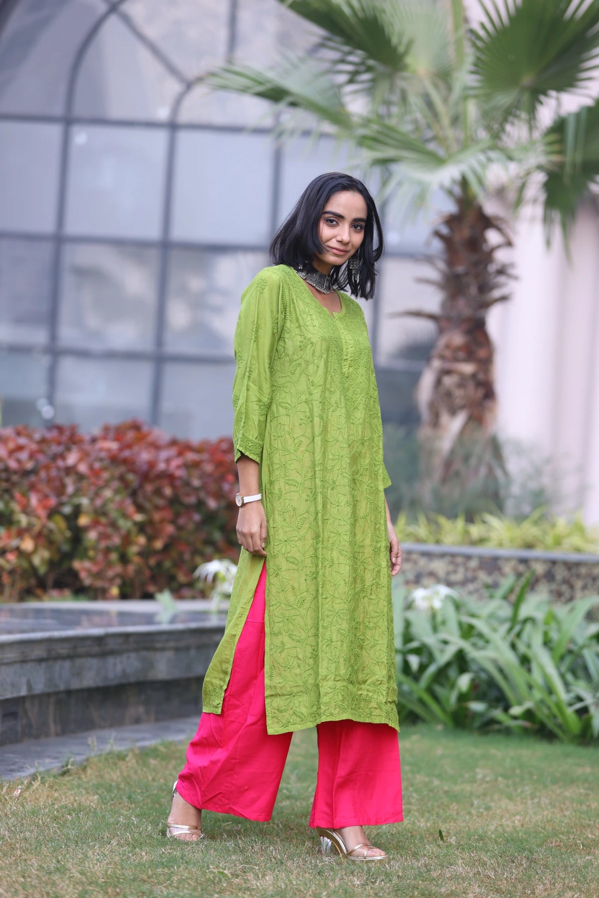 Inaya Leaf Green Mul Cotton Kurti