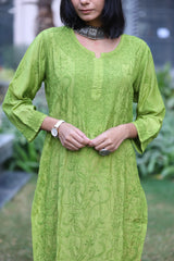 Inaya Leaf Green Mul Cotton Kurti