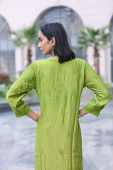 Inaya Leaf Green Mul Cotton Kurti