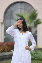 Rukhsar Pearl White Satin Kurti