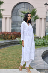 Rukhsar Pearl White Satin Kurti