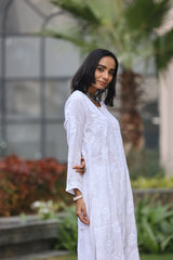 Rukhsar Pearl White Satin Kurti