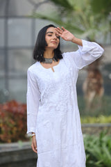 Rukhsar Pearl White Satin Kurti