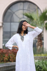 Tasnim Pure White Muslin Kurti