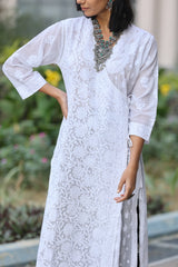 Jannat Pure White Kota Angrakha Kurti