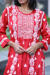 Firdaus Red Modal Satin Kurti